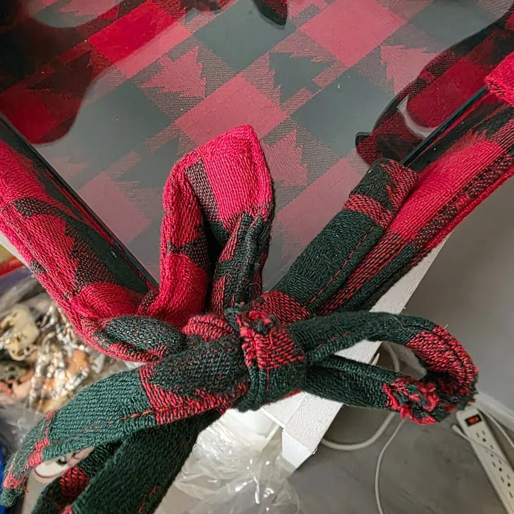Christmas Pine Tree Cotton Glass Insert Bread Basket Red/Green